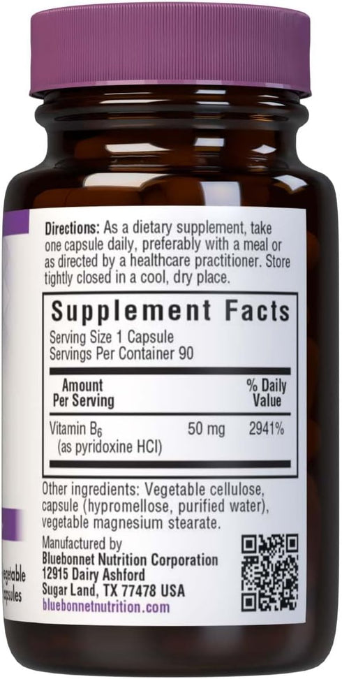 Bluebonnet Vitamin B6 50 Milligrams 90 Capsules...