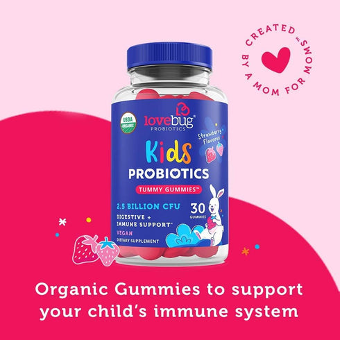 Lovebug Award Winning USDA Organic Probiotic Gummies for Kids | Soil-Based Probiotic | Vegan | Ages 3+ | Natural Fruit Strawberry Flavor | 30 Gumm...