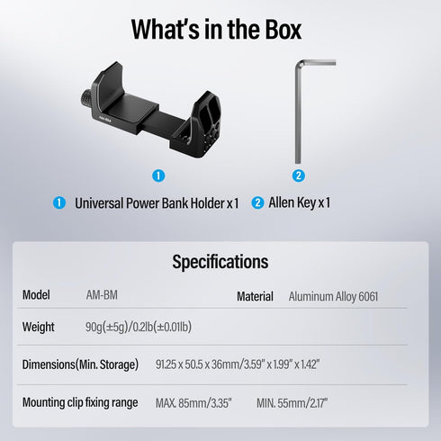 Sirui Universal Power Bank Holder, Aluminum Adjustable Power Bank Clamp Mount for Camera, AM-BM......