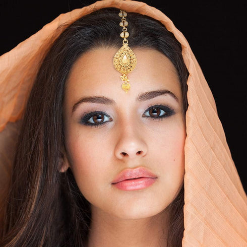 Indian Forehead Traditional Gold Plated Handmade Maang Tika Party Dance Hair Headpiece For Women Girls - Duel On Jewel...
