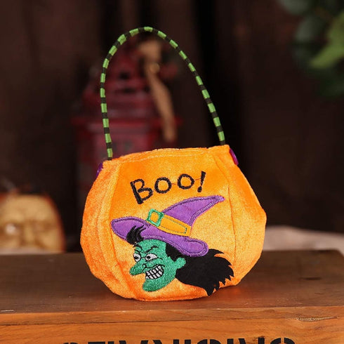 4 Styles Halloween Goody Bags Trick or Treat Candy Bags Velvet Tote Bags Gift Basket for Kids Party Favor, Pumpkin Ghost Black Cat Witch Halloween...