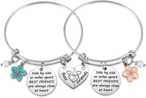 Friendship Bracelet Set of 2 for Best Friends, Best Friend Jewelry for 2 Teen Girls Bestie, Long Distance BFF Matching Heart Bangle for Valentines...
