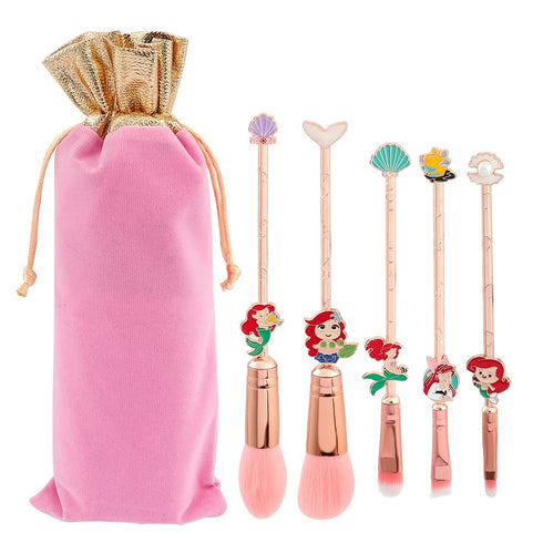 Mermaid Princess Makeup Brushes, Coshine 5pcs Mermaid Anime Metal Makeup Brush Set, Pink Cute Cosmetic Brush...
