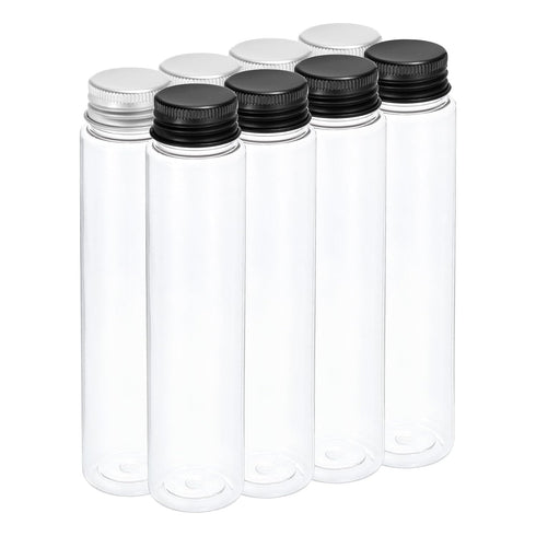PATIKIL 110ml Plastic Test Tubes with Screw Caps, 8Pcs 151x34mm Tubes for Scientific Party Decoration Candy Bead Storage Bath Salt Lab Use, Silver...