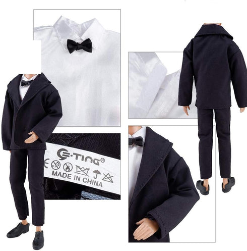 E-TING Wedding Set Beautiful Gown White Bride Dress Clothes with Veil and Groom Business Suit Outfit for Boy Girl Dolls?Doll Not Included?...