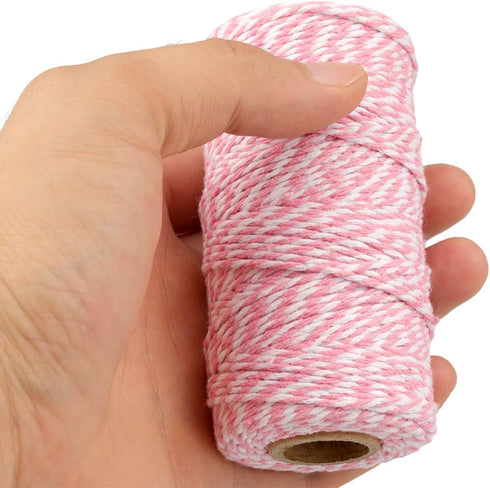jijAcraft Pink and White Twine String, 328 Feet Christmas Bakers Twine String, 2MM Heavy Duty Packing String for DIY Crafts, Christmas Decoration,...