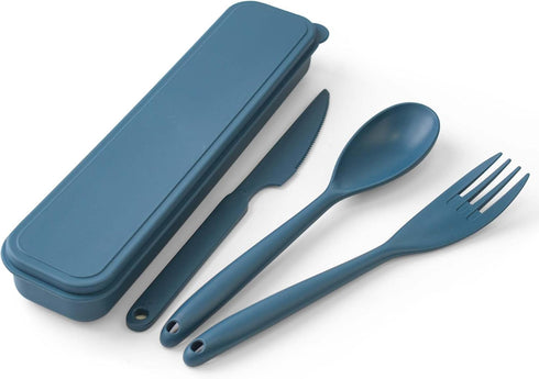 Large Portable Cutlery Set, Reusable Plastic Utensils Set with Case, Knife Fork and Spoon Sets Travel Flatware, Camping Utensil Sets for Lunch Box...