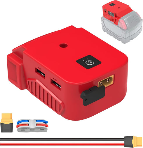 Power Wheels Battery Adapter with USB Ports & XT60 Port, Fit for Milwaukee 18v Battery, Power Adapter for Mobile Devices, Electric Vehicles, DIY P...