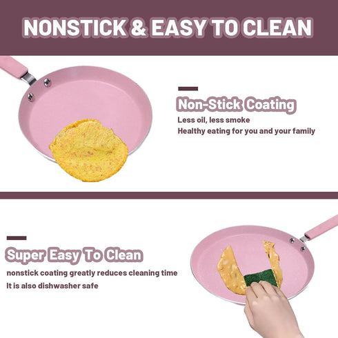 Nonstick Frying Pan Skillet, 7" Pink Skillet with Non Stick Coating, Aluminum Egg Pan with Stay Cool Handles, Practical Kitchen Cookware for Home ...
