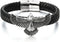 COOLSTEELANDBEYOND Rock Punk Stainless Steel Flying Eagle Bangle Bracelet Black Braided Leather Wristband for Men...
