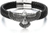 COOLSTEELANDBEYOND Rock Punk Stainless Steel Flying Eagle Bangle Bracelet Black Braided Leather Wristband for Men...