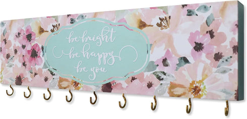 SANY DAYO HOME Be Bright Be Happy Be You Wall Mount Necklace Holder Organizer with 9 Jewelry Hooks for Ring, Hair Bow, Headband, Purse - Wall Deco...