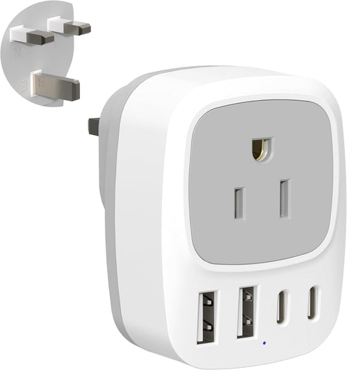 US to UK Ireland Travel Plug Adapter, Type G International Power Adapter with 1 AC Outlet 4 USB Ports (2 USB C), European Plug Converter for USA t...