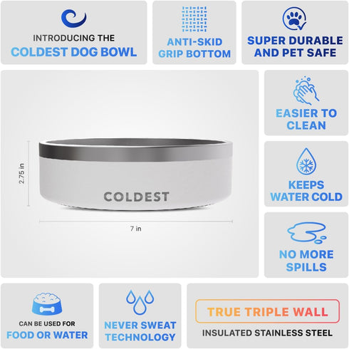 Coldest Dog Bowl - Anti Rust Metal & Non Slip Dog Bowls Large, Spill Proof Heavy Duty 3 Layers Insulated Dog Bowl - Food and Water Bowl for Dogs, ...