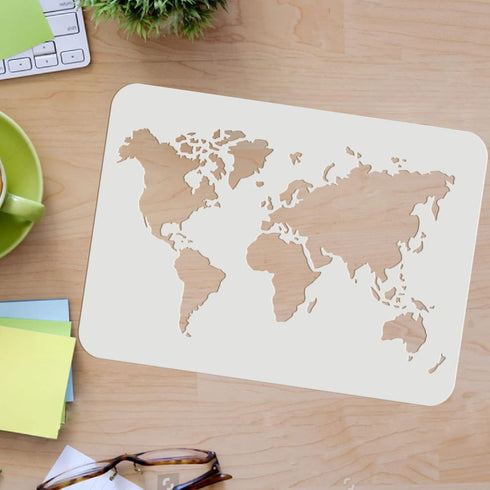 FINGERINSPIRE World Map Stencil Template 11.7x8.3 inch Plastic Map Painting Stencil World Map Outline Pattern Stencils Reusable DIY Home Decor Ste...