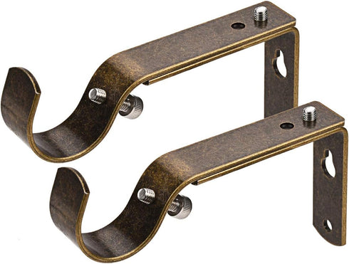 Curtain Rod Bracket Set of 2 for 1 Or 1 1/8 Inch Rods, Adjustable - Antique Brass...