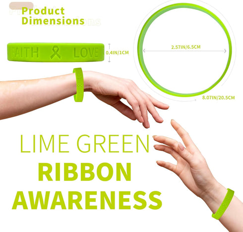 Lime Green Ribbon 50 Pcs Silicone Bracelets Bulk Childhood Mental Health Awareness Products Dysthymic Disorder Lymphoma Lyme Disease Awareness Rub...