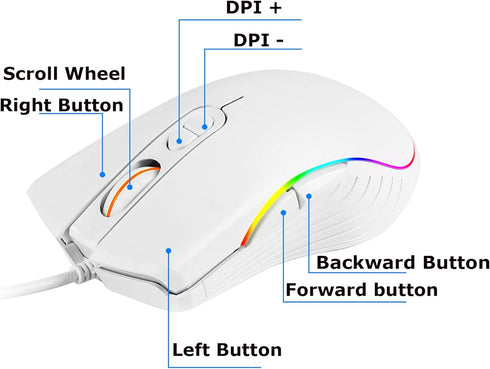 Gaming Mouse RGB Light High Precision Ergonomic Portable Gamer Corded 7 Buttons 2400 DPI Lightweight Wired Gaming Mice for PC Laptop Computer Macb...
