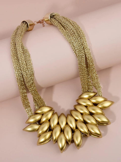 African Bib Choker Necklaces Earring Sets Chunky Tribal Style Statement Necklace African Layered Collar Necklace for Women - Gold...