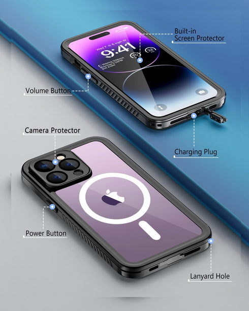 Unitedtime for iPhone 14 Pro Max Case Magnetic Waterproof with Built-in Screen Protector,Compatible with MagSafe Shockproof Dustproof Heavy Duty F...