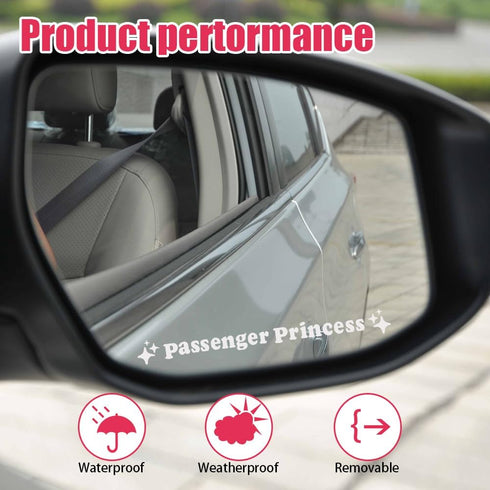 3PCS Passenger Princess Sticker, Passenger Princess Rearview Mirror Decal, Cute Vinyl Stickers Car Mirror Decal for Car Window Rearview Mirror, Fu...