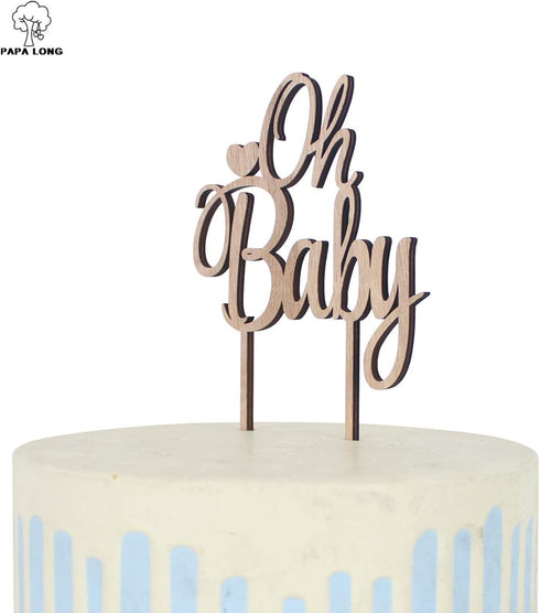 PAPALONG Wooden "OH BABY" Cake Topper for Baby Showers - Rustic Woodland Themed Gender Neutral Baby Shower Decoration for Boys & Girls...