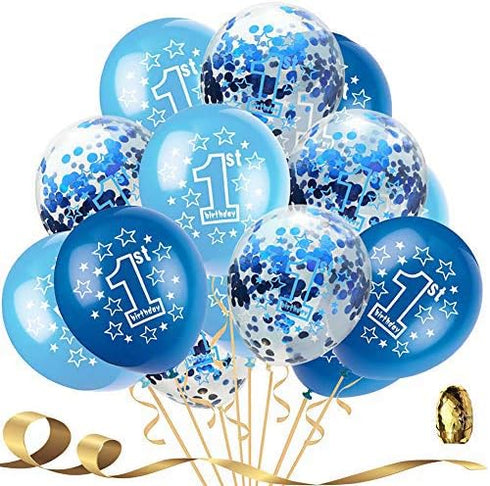 BEISHIDA 1st Boy Happy Birthday Confetti Balloons,First Birthday Decorations 12 Inch Large Navy Blue Latex Helium Balloons Perfect for Baby 1st bi...