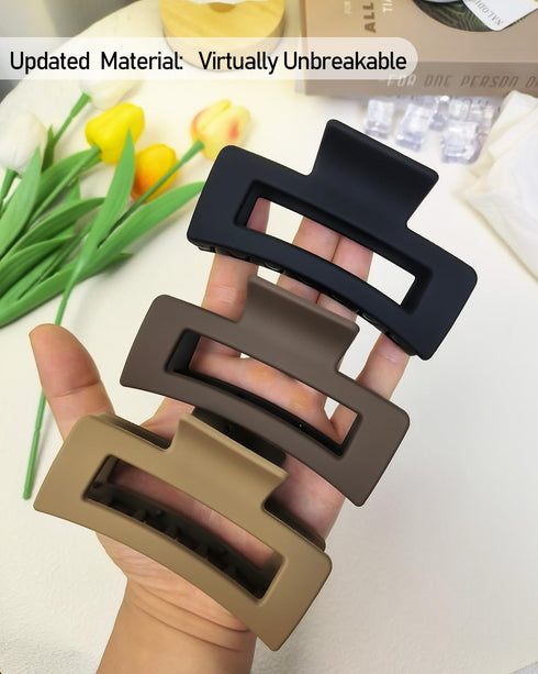 4 Inch Square Wider Claw Clips, 10.5 cm Bendable Rectangle Large Neutral Hair Clips for Thin and Thick Long Curly Hair, Matte Big Hair Claw Clips,...