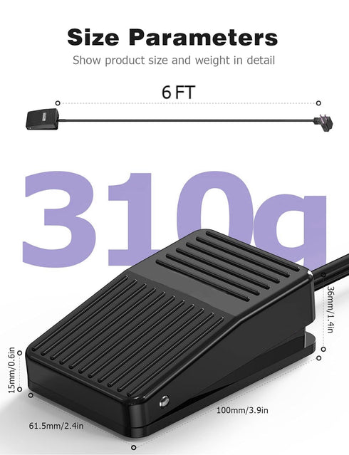 Foot Switch, Foot Pedal Switch 6-ft Cable with 3-Prong Piggyback Plug, Foot Operated Pedal Controller Power Switch Deadman Style for Woodworking M...