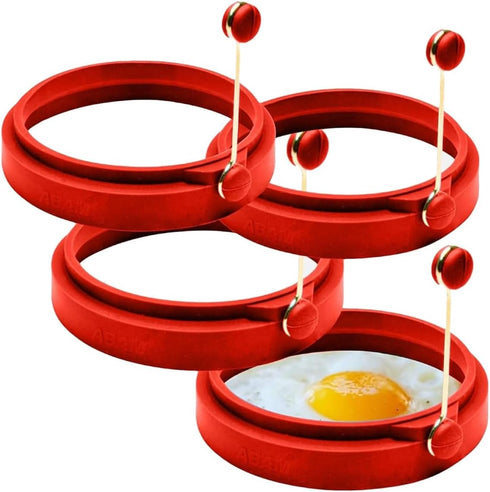 Professional 4 Inch Silicone Egg Ring, Pancake Mold Egg Mold for Breakfast Sandwiches, Omelets and More, Nonstick Ring, Round Blue (Pack of 4), Fr...