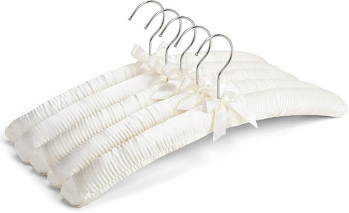 Amber Home 5 Pack 17 Inch Large Ivory Satin Padded Hangers for Women Clothing, Anti Slip Cushioned Hangers for Sweaters, Silk Hangers Fancy Dress ...