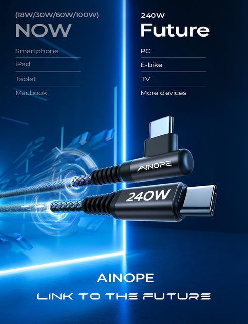 AINOPE 240W USB C to USB C Cable 10ft, C to C Type Fast Charging Cable for MacBook&iPad Pro, Samsung S23/22/21/20, Black...