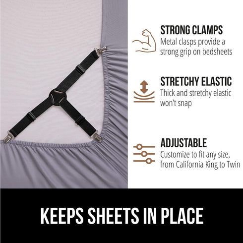Gorilla Grip Bed Sheet Straps, Adjustable Elastic Fasteners with Metal Clips, Keep in Place Fitted Bedding Holder, Easy Install Suspenders Mattres...