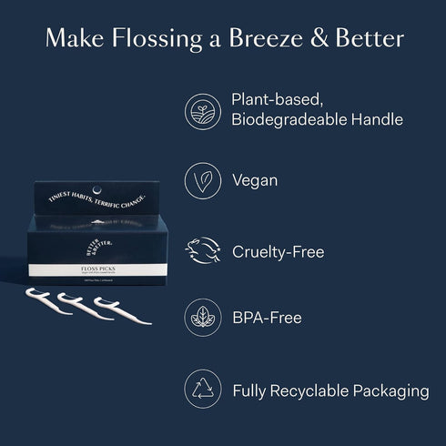 Better & Better Floss Picks (Box of 200) | Unflavored Vegan Dental Floss Picks for Adults & Kids | Biodegradable Plant-Based Handles & Sturdy Flos...