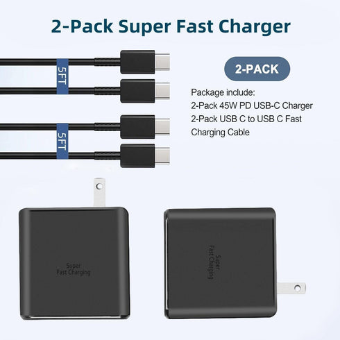 2Pack 45W USB C Charger Super Fast Charger Type C for Samsung Galaxy S23 Ultra Charger Fast Charging /S22 Ultra/S23+/S23/S22+/S22/S21/Note 10 Plus...