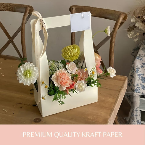BBJ Craft Paper Gift Bags for Flower Bouquet Florist Bouquet Packaging Bag with Handle, 5 Pcs (Gray)...
