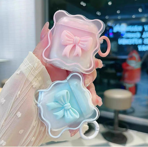 Cute AirPods 2/1 Generation Clear Case, Girly 3D Bow Design Soft TPU Protective Shockproof Kawaii Apple iPod 2nd/1st Generation Cover with Cleaner...