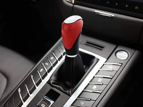 Lunsom Leather Gear Shift Knob, Type-R Gear Shifter Head Handle Lever Metal Shift Knob Fit Most Transmission Automatic Manual Vehicle (Black & Red...