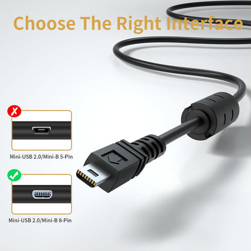 USB-A to Mini 8Pin USB 2.0 Fast Charging Transfer Cable with Silver-Plated Plugs and Anti-Jamming Ferrite Magnetic Ring, 3 Feet, Black...
