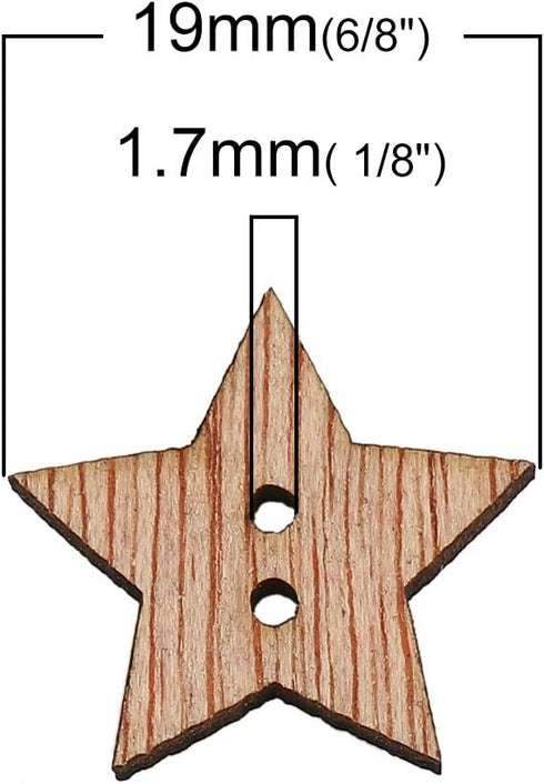 KARMELLING 100PC Wooden Star Sewing 2 Holes Buttons 19mm(6/8 inches ) x 18mm(6/8 inches )...