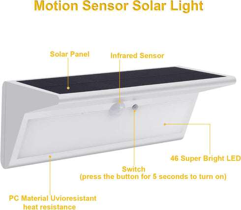 Solar Lights Outdoor, 800LM 3000mAh Solar Motion Sensor Lights, 4 Modes 46LED Solar Motion Lights Outdoor with IP65 Waterproof for Garden Deck Gar...