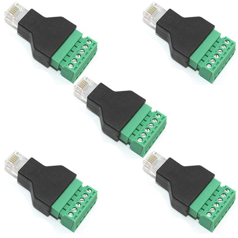 5Pcs RJ11 Male to 6 Pins Screw Terminal Block Adapter for Cat3 Telephone Handset Cords Extender, RJ12 6P6C Modular Connector...