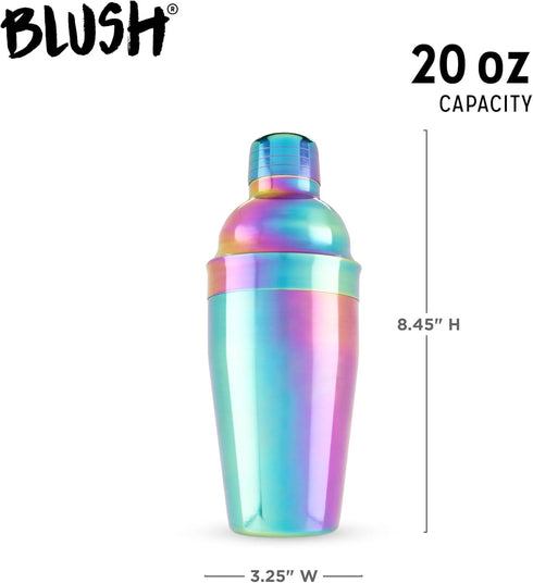 Blush Mirage Rainbow Cocktail Shaker for Cold Brew Cocktails, Margarita, Whiskey Sour, Stainless Steel Espresso Martini Shaker with Strainer for H...