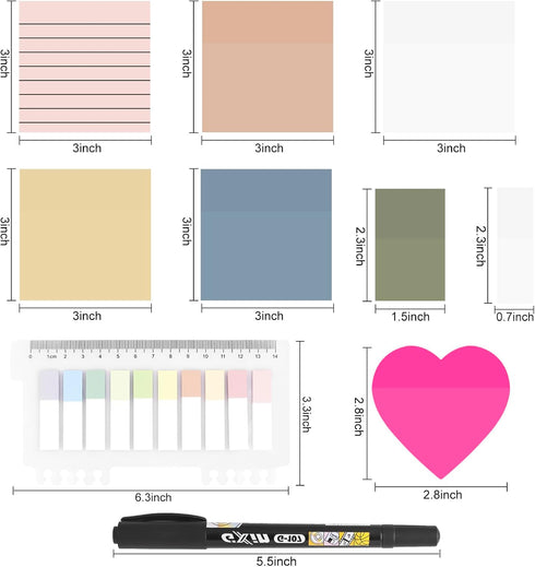 11 Pack Transparent Sticky Notes with Marker, 2 X Sticking Power Clear Sticky Notes 3x3, Translucent School Office Supplies for Book Notes Highlig...