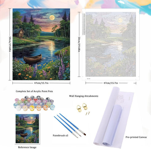 Natuyalo Paint by Numbers for Adults Beginner, Moonlight Landscape Acrylic Easy Paint by Numbers Kits Riverside House Craft Kits for Adults Suitab...
