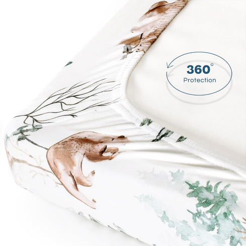 Stretchy Ultra Soft Jersey Knit Fitted Pack and Play Sheets Set 2 Pack, Portable/Mini Crib Sheets Safe and Snug Fitted for Boys and Girls, Cute Be...