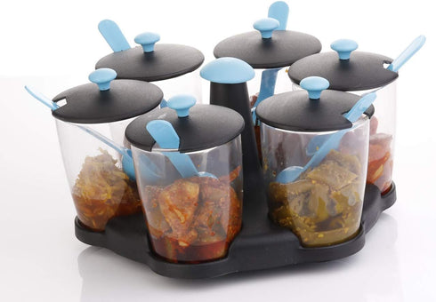 G & D Revolving Plastic Multi Purpose Aachar Pickle Container Masala Tray Dining Spice Stand Jar Box Transparent Condiment Set Masala Rack revolvi...