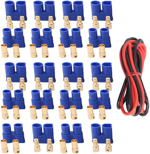 10 Pairs Amass EC3 Battery Connector Plugs,3.5mm Banana Plug Female Male Bullet Connector with 14 Gauge Silicone Wire for RC ESC LIPO Battery Elec...