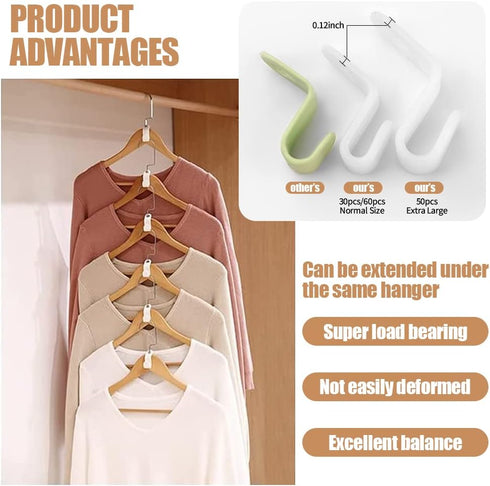 Clothes Hanger Connector Hooks, 50pcs Extra Large Size Space Saving Hanger Connector Hooks for Plastic Hangers Hooks, Closet Cascading Clothes Han...