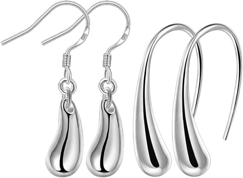 5PCS Silver Jewelry Set for Women Teardrop Pendant Necklace Earrings Bracelet Ring Fit with Party Meeting Dating Wedding Birthday Gift...